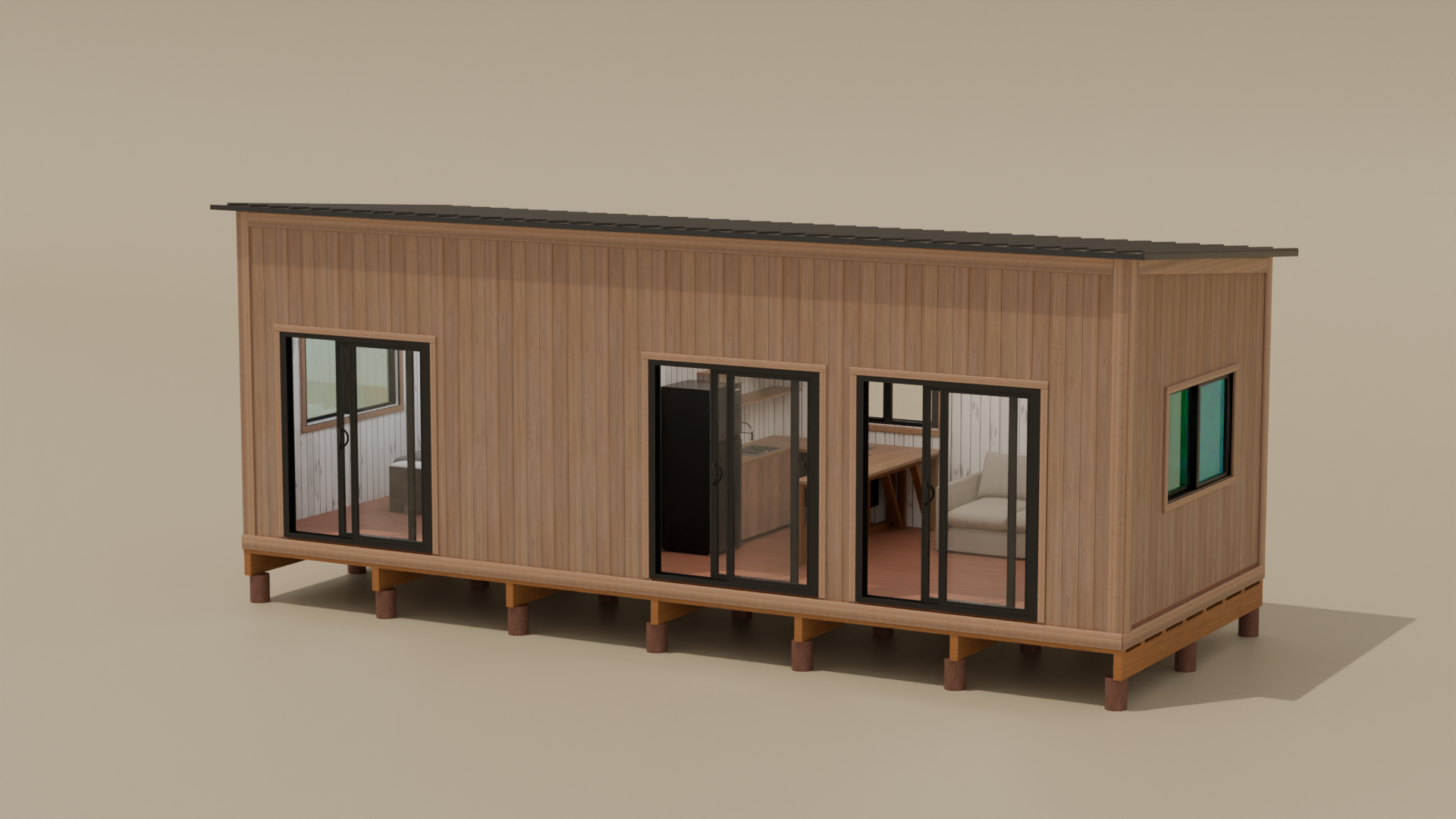 Render 3D de casa de madera Casas del Mar - diseno Felipe 01