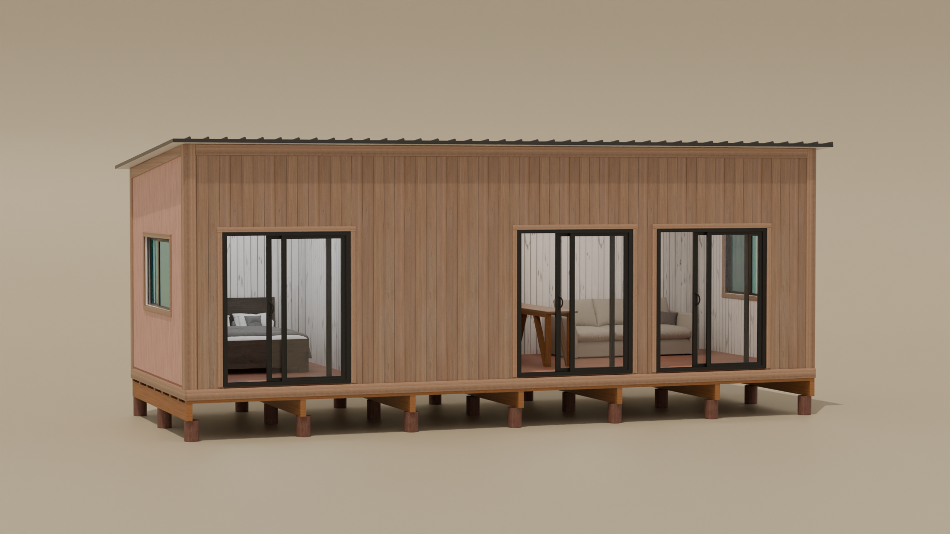 Render 3D de casa de madera Casas del Mar - diseno Felipe 02