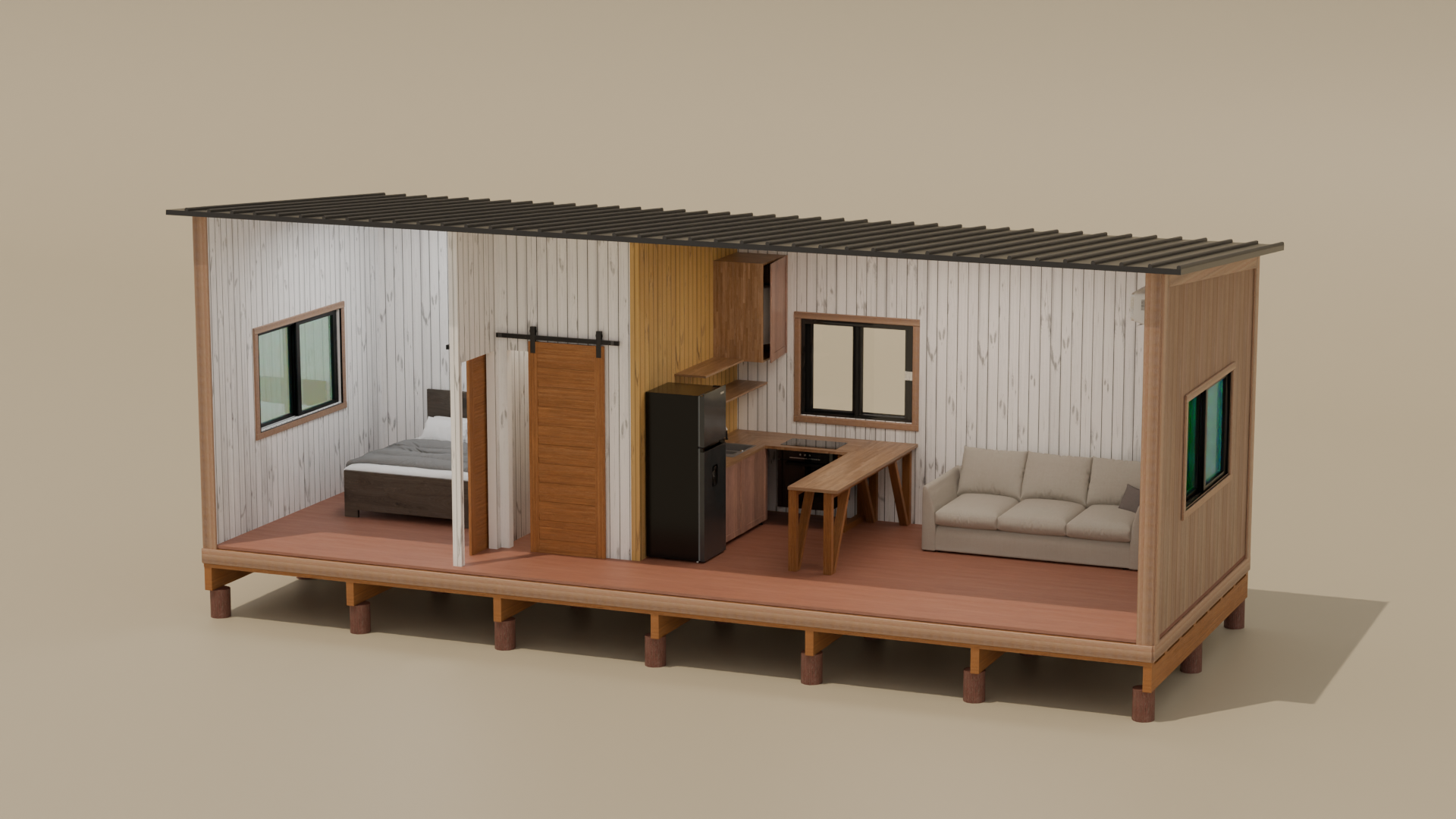 Render 3D de casa de madera Casas del Mar - diseno Felipe 03
