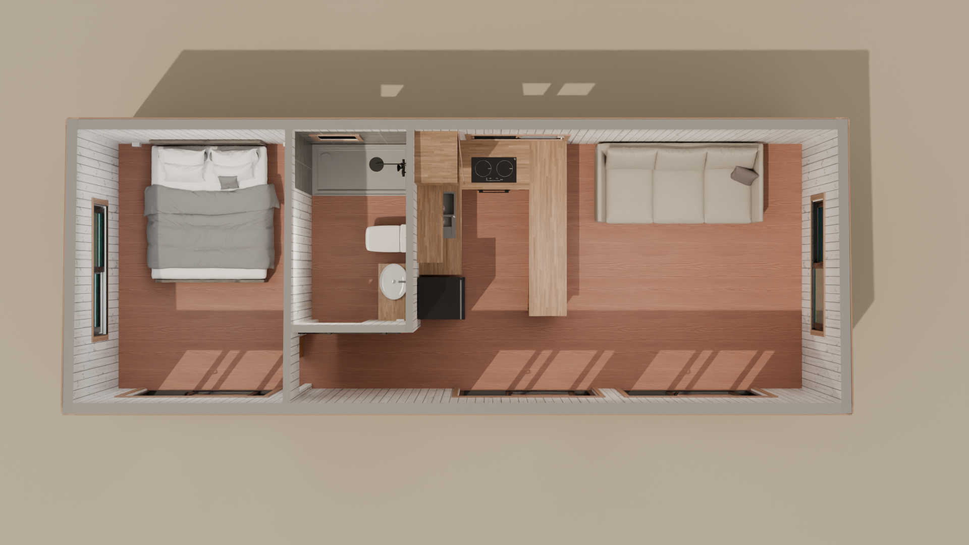 Render 3D de casa de madera Casas del Mar - diseno Felipe 04