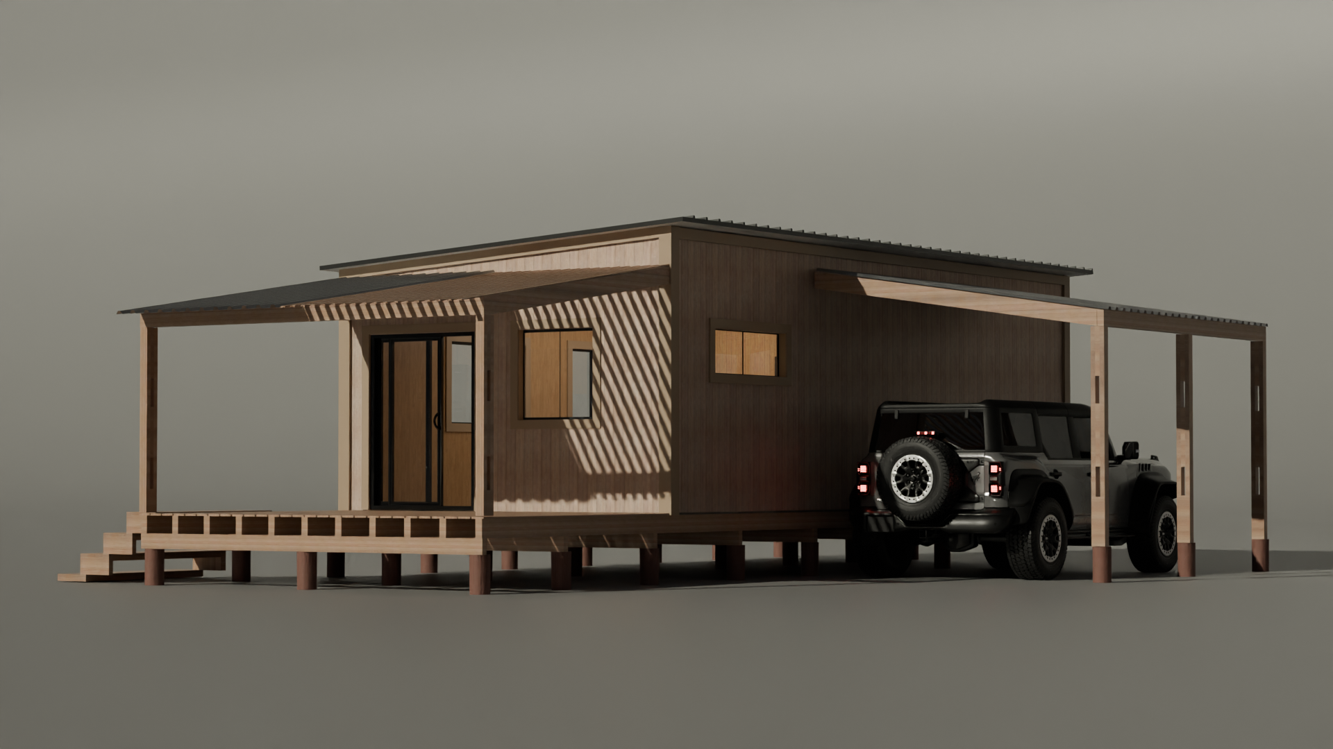 Render 3D de casa de madera Casas del Mar - diseno Soledad 01