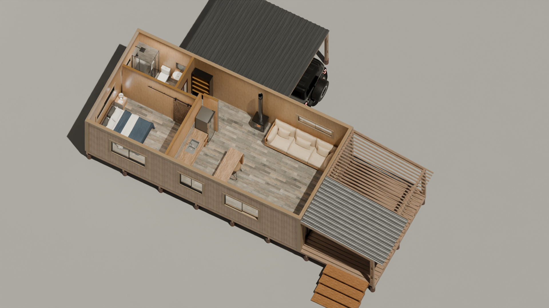 Render 3D de casa de madera Casas del Mar - diseno Soledad 02